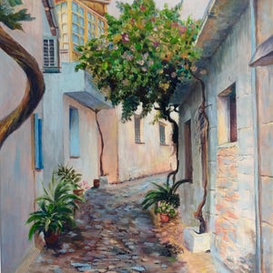Vibrant Crete Original Acrylic Painting on Cotton Canvas, Cretelandscape, Acrylic Artwork of Crete on Canvas, Crete landscape