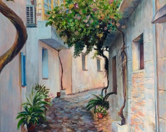 Vibrant Crete Original Acrylic Painting on Cotton Canvas, Cretelandscape, Acrylic Artwork of Crete on Canvas, Crete landscape