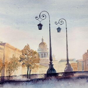 Original watercolor painting on paper.  City Lanscape