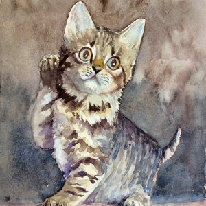 OrigInal watercolor painting  on paper. Custom Cat Portrait.