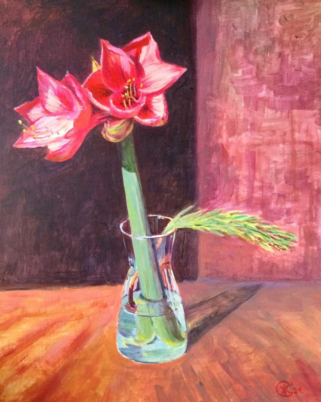 Amaryllis Flower Painting, Red Amaryllis Flower, Amaryllis in Vase ...