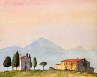 Originele aquarel op papier, levendige herinneringen aan Italië, Italiaanse herinneringen aquarel, handgemaakte kunst op papier
