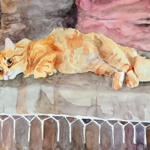Original Watercolor Painting. Custom Cat Portrait.