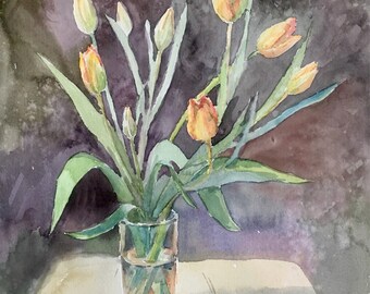 Original watercolor painting  on paper.  Waiting For Spring.