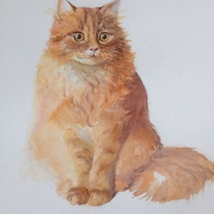 Original watercolor painting  on paper.  Custom Cat Portrait.