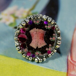 Pink and black adjustable fancy ring
