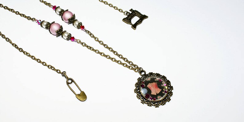 style vintage unique handmade Boho necklace mid-long magic beads corset charm couture rhinestone Crystal