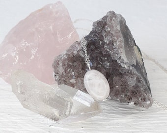 ROSE QUARTZ NECKLACE | sterling silver necklace | sterling silver rose quartz oval pendant | crystal necklace | january birthstone |
