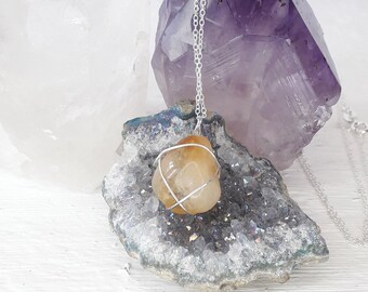 CITRINE NECKLACE | sterling silver necklace | sterling silver wire wrapped citrine pendant | crystal necklace | november birthstone |