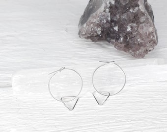 TRIANGLE HOOPS | sterling silver hoop earrings | triangle charm hoop earrings | minimalist earrings | small triangle hoops | gifts for her |