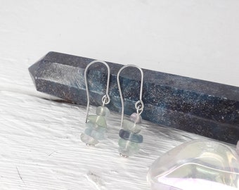 FLUORITE EARRINGS | sterling silver hook earrings | fluorite crystal dangle earrings | fluorite gemstone chip drop earrings | gift for her |