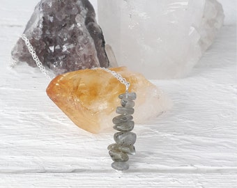 LABRADORITE NECKLACE | sterling silver necklace | labradorite crystal pendant | flashy labradorite gemstone chip pendant | gifts for her |
