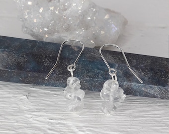 CLEAR QUARTZ EARRINGS | sterling silver hook earrings | clear quartz crystal dangle earrings | gemstone chip drop earrings | gifts for her |