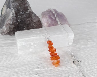 CARNELIAN NECKLACE | sterling silver necklace | carnelian crystal pendant | gemstone chip pendant | crystal necklace | gemstone necklace |