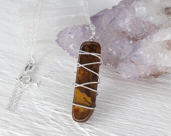 TIGER'S EYE NECKLACE | sterling silver necklace | sterling silver wire wrapped tiger's eye pendant | crystal necklace | june birthstone |