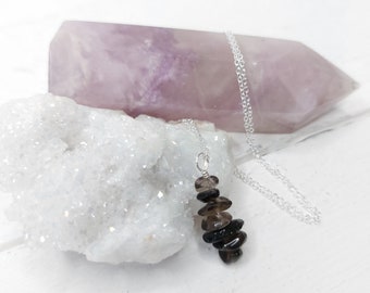 SMOKY QUARTZ NECKLACE | sterling silver necklace | smoky quartz crystal chip pendant | smoky quartz gemstone chip pendant | gifts for her