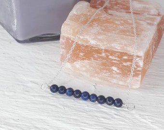 LAPIS LAZULI NECKLACE | sterling silver necklace | crystal choker | gemstone choker | gemstone bead bar necklace | september birthstone |