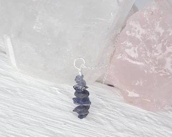 IOLITE NECKLACE | sterling silver necklace | iolite crystal chip pendant | iolite gemstone chip pendant | september birthstone |