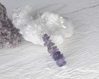 AMETHYST NECKLACE | sterling silver necklace | amethyst crystal pendant | amethyst gemstone chip pendant | february birthstone |