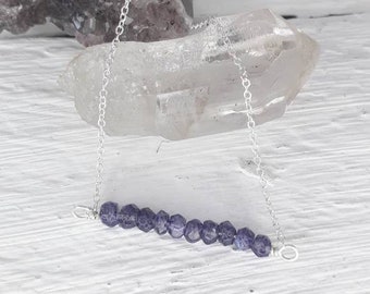 PURPLE LABRADORITE NECKLACE | sterling silver necklace | crystal choker | labradorite faceted rondelle necklace | gemstone bar necklace |