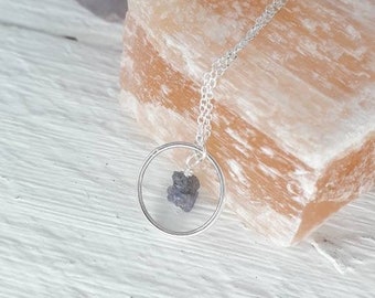 TANZANITE & CIRCLE NECKLACE | sterling silver charm necklace | raw tanzanite crystal necklace | raw tanzanite gemstone necklace |