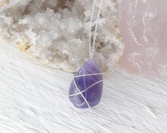 AMETHYST NECKLACE | sterling silver necklace | sterling silver wire wrapped amethyst pendant | crystal necklace | february birthstone |