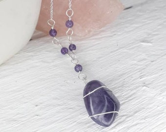 AMETHYST NECKLACE | sterling silver necklace | sterling silver wire wrapped amethyst pendant | crystal necklace | february birthstone |