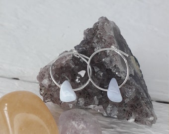LACE AGATE HOOPS | sterling silver hoop earrings | blue lace agate crystal hoop earrings | gemstone chip hoop earrings | gifts for her |