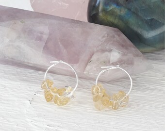CITRINE HOOPS | sterling silver hoop earrings | citrine crystal chip hoop earrings | gemstone chip hoop earrings | november birthstone |