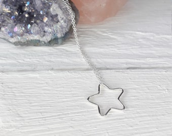 LARGE STAR NECKLACE | sterling silver charm necklace | dainty wire star pendant | minimalist necklace | layering necklace | gifts for her |
