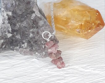 PINK TOURMALINE NECKLACE | sterling silver necklace | raw pink tourmaline crystal pendant | raw gemstone chip pendant | october birthstone |