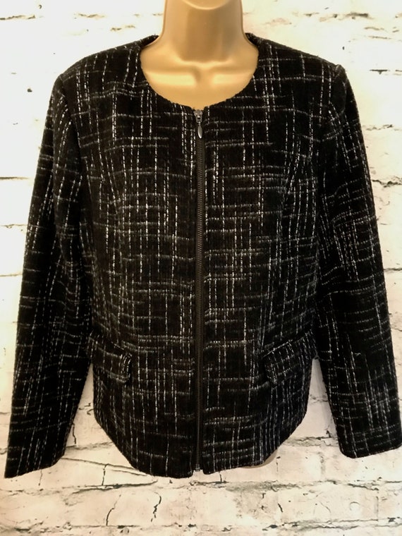 Paul Costelloe Black White Zip Wool Blend Jacket Uk 16 Eu 44 Etsy