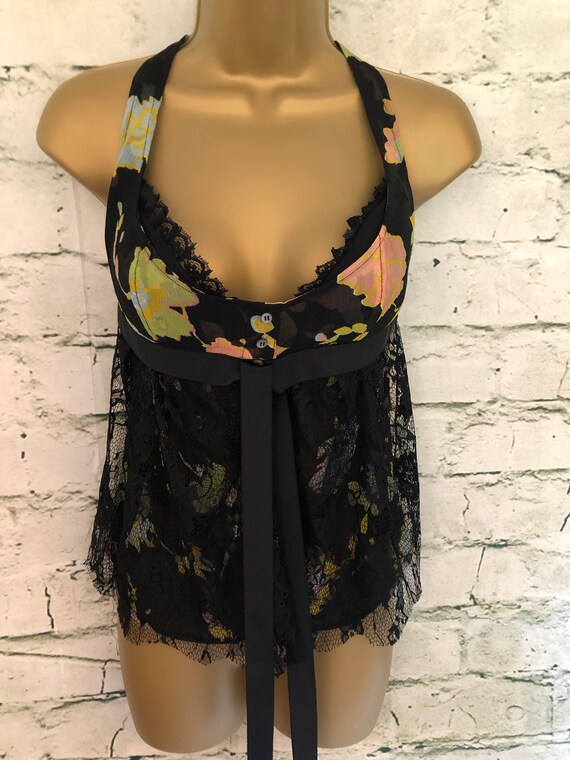 Red Valentino Black Silk Mix Floral Lace Cami Top