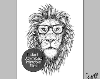 Hipster Lion | neotraditional tattoo design | printable art | digital files