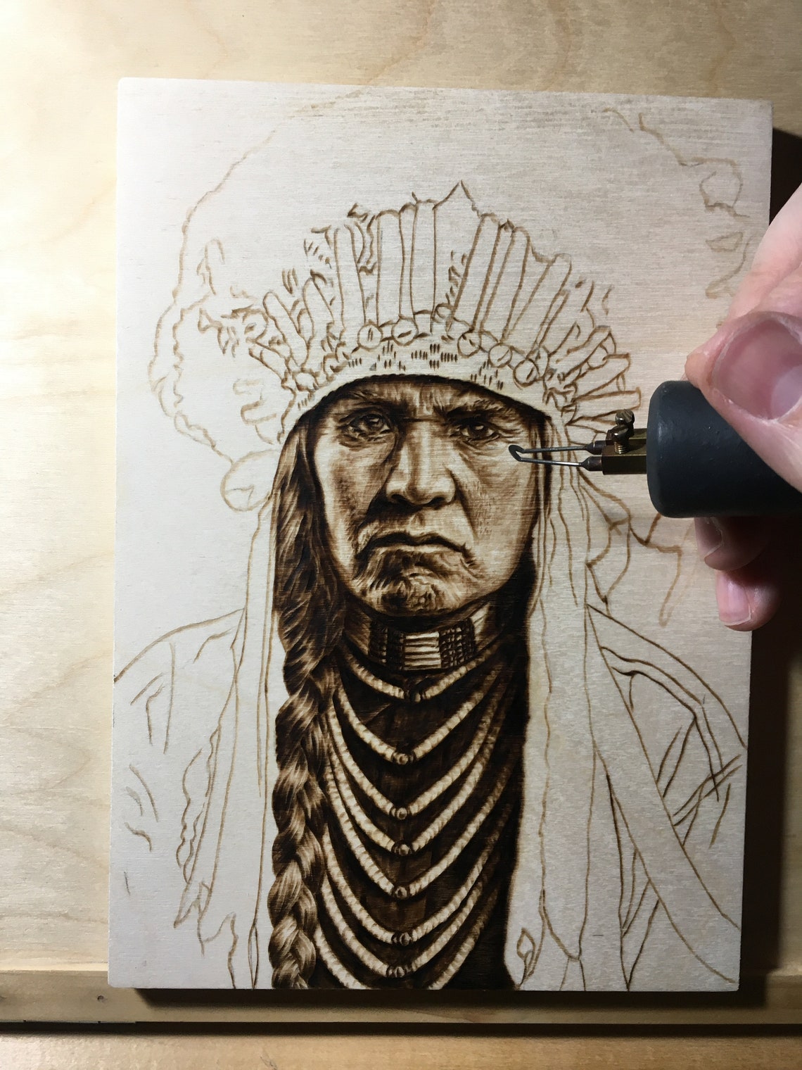 Native American Indian chief Pyrography wood burning | Etsy