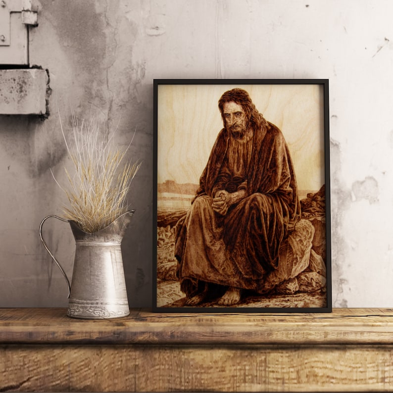 Christ In Desert Jesus pyrography wood burning art | Etsy