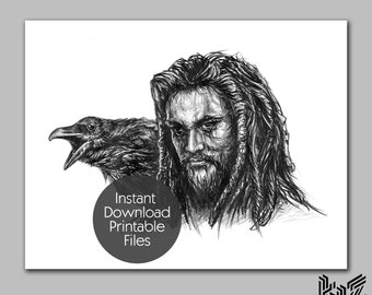 Raven warrior | neotraditional tattoo design | printable art | digital files | inspired by Jason Momoa