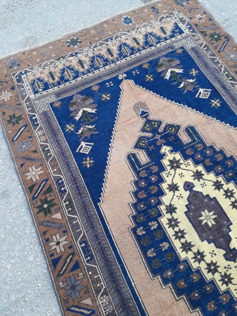 Vintage Oushak Rug Blue Oushak Rug Turkish Oushak Rug Low Etsy