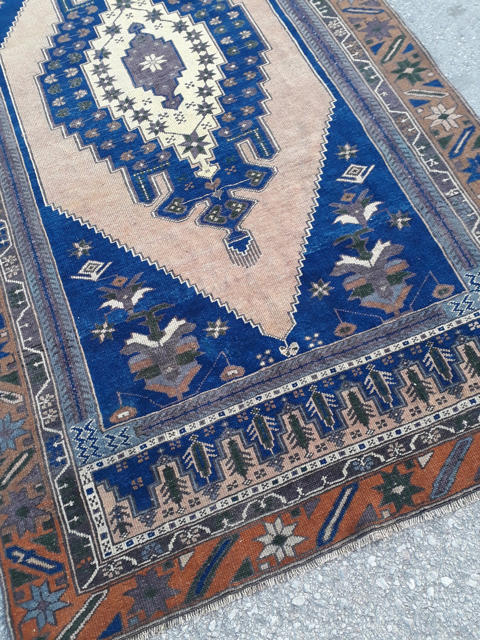 Vintage Oushak Rug Blue Oushak Rug Turkish Oushak Rug Low Etsy