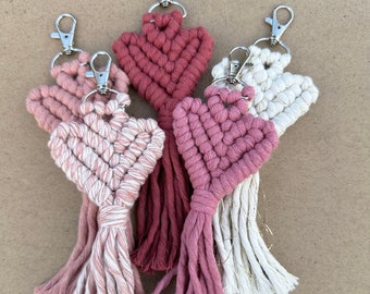 HEART KEYCHAIN | Macramé Key Fob Bag Charm | Valentines Boho Modern Decor Retro