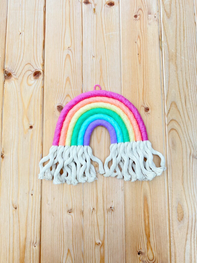 SHERBET RAINBOW Macrame Wall Hanging Traditional Pastel Bright Rainbow image 5