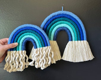 BLUE RAINBOW | Macrame Wall Hanging | Traditional Pastel Bright Rainbow