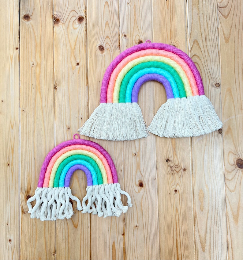 SHERBET RAINBOW Macrame Wall Hanging Traditional Pastel Bright Rainbow image 1