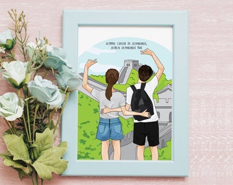 Custom Couple BestFriend Portrait with Background - Personalised Print - Best Friend Personalized Gift