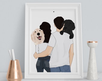 Original Personalised Pet and Owner Portrait - Custom Pet Art Print Portrait - Pet Lover Personalized Gift