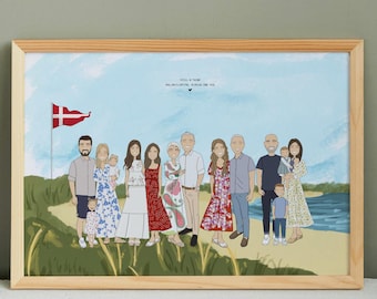 Personalized Family Portrait Illustration with Custom Background