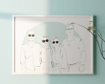 Aangepaste minimalistische familie lijntekeningen portret - gepersonaliseerde familie print - familie gepersonaliseerd cadeau - Last Minute cadeau