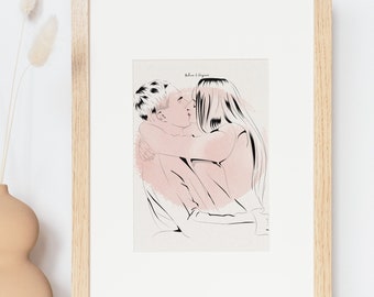 Custom Minimalist Couple Line Art Portrait - Personalized Valentine's Day Print - Couple Personalized Gift - Last Minute Valentines Gift