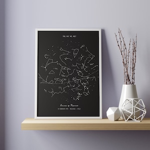 Personalized Hand Drawn Star Map - Sky Star Map by Date Constellation Personalized - Couple Personalized Gift - Last Minute Anniversary Gift