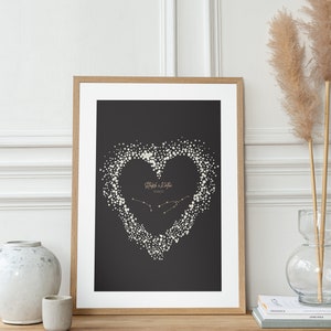Couple personnalisé d’astrologie de signe du zodiaque dessiné à la main - Carte des étoiles personnalisée - Cadeau personnalisé de couple - Cadeau d’anniversaire de dernière minute